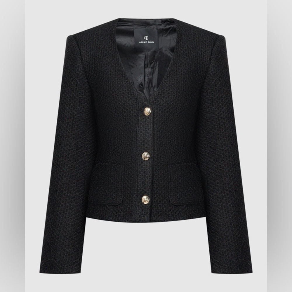 Anine Bing Anitta Jacket Black Tweed Jacket with Gold Buttons - Picture 11 of 16
